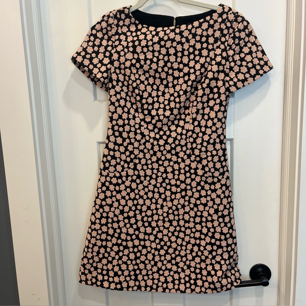 Kate Spade Women’s Pink Black Floral Short Sleeve‎ A-Line Dress Zip Back Size 0